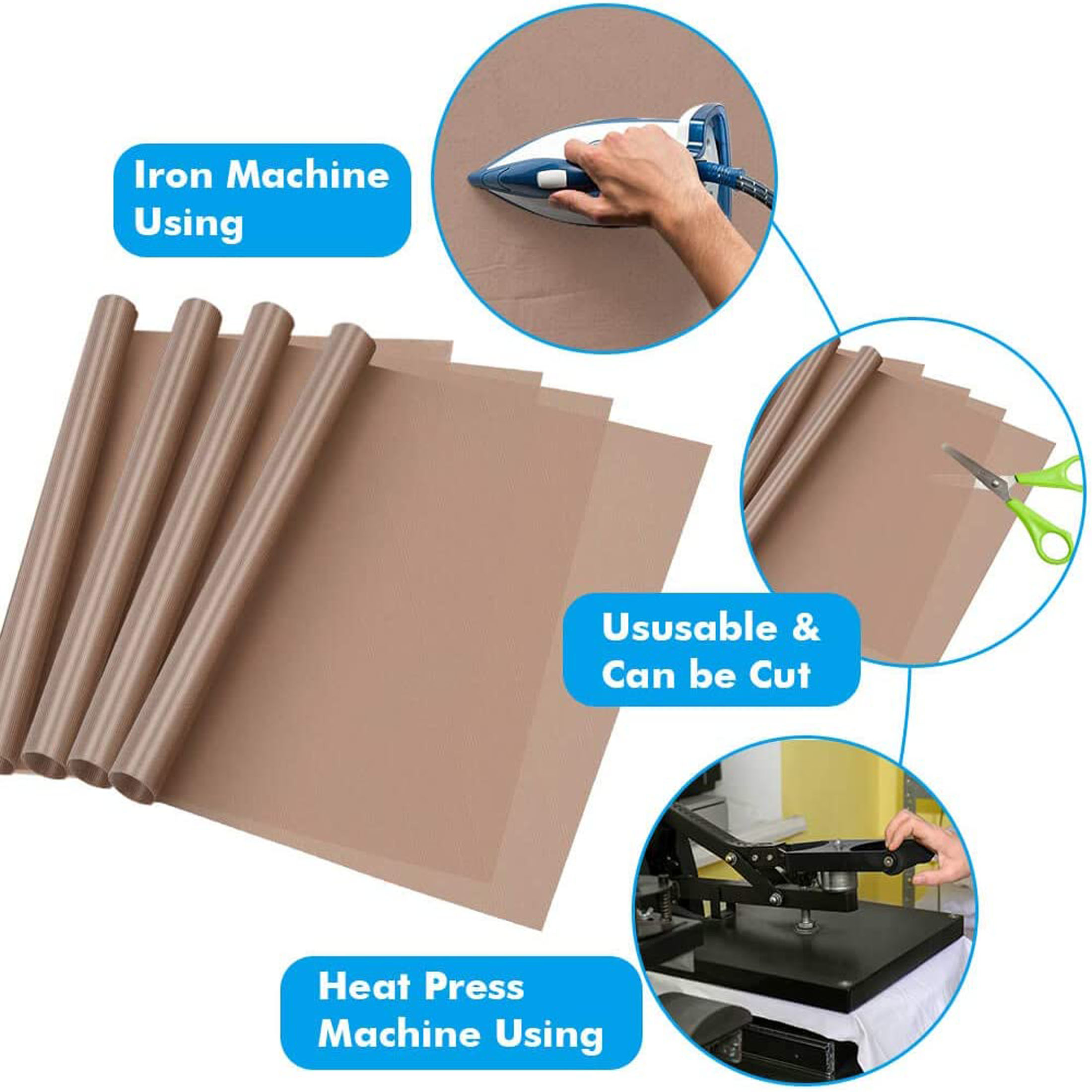 Heat Press Teflon Sheet - فيلم البولي تترافلوروإيثيلين يستخدم كوسادة مقاومة