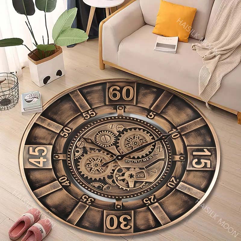 Commercial Wall Printing - سجادة دائرية مطبوعة بتصميم وجه ساعة